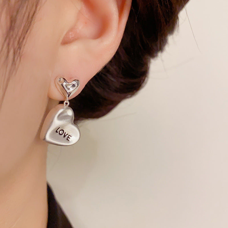 14K Gold-Plated Metal Heart Letter Earrings-Chic French Vintage Design