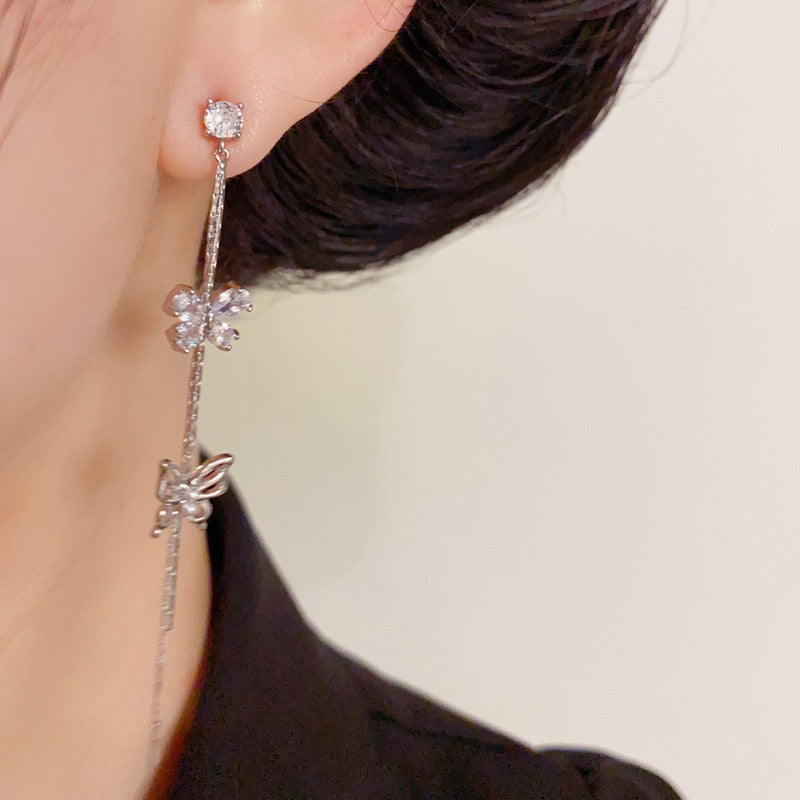 Luxury Zircon Butterfly Long Tassel Drop Earrings – Elegant Design