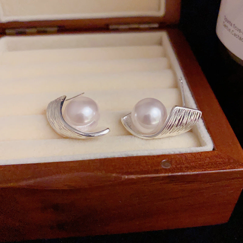 14K Gold Pearl Wrapped Hoop Stud Earrings – Elegant Minimalist Design