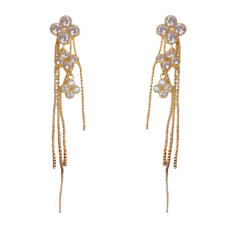 Luxury Four-Leaf Flower Long Tassel Drop Earrings – Sparkle Design