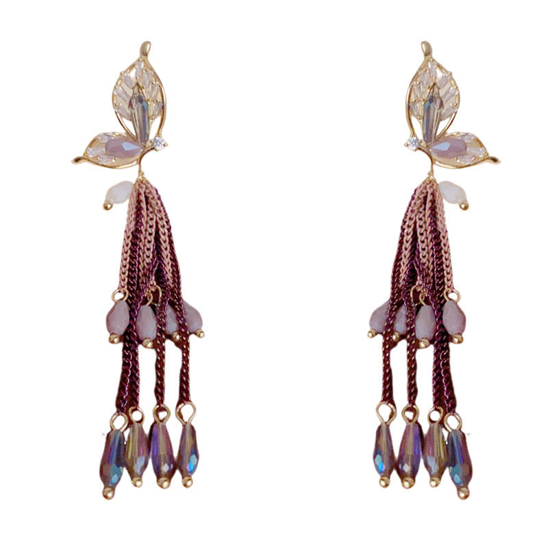 Luxury Butterfly Beaded Tassel Drop Earrings – Elegant Design