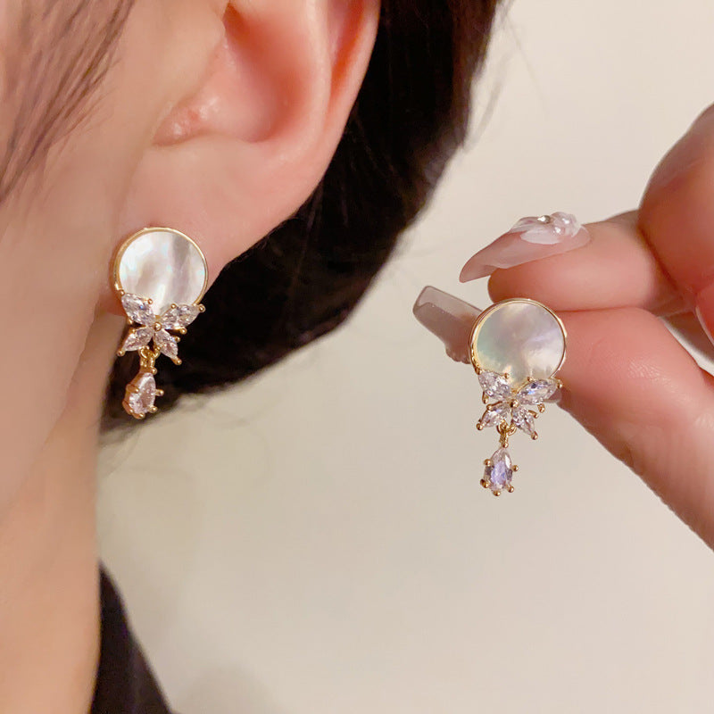 14K Gold Shell Zircon Butterfly Drop - Chic Elegance Design