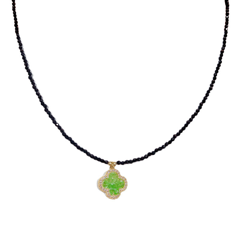 Purple Crystal Clover Black Crystal Necklace - Chic Design