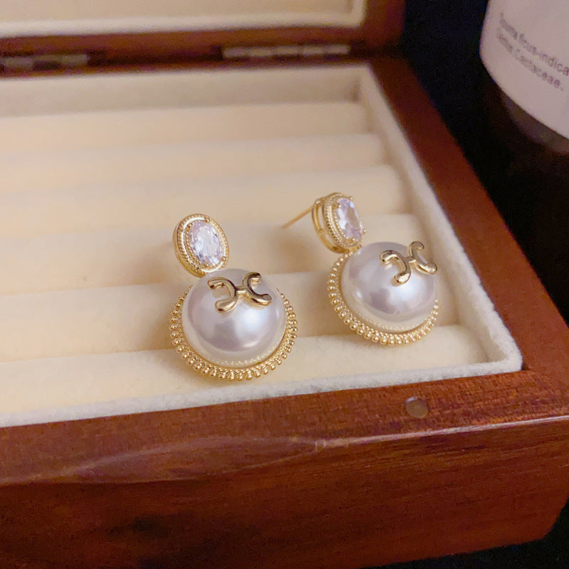 14K Gold-Plated Pearl Double-C Drop Earrings – Chic & Elegant Design