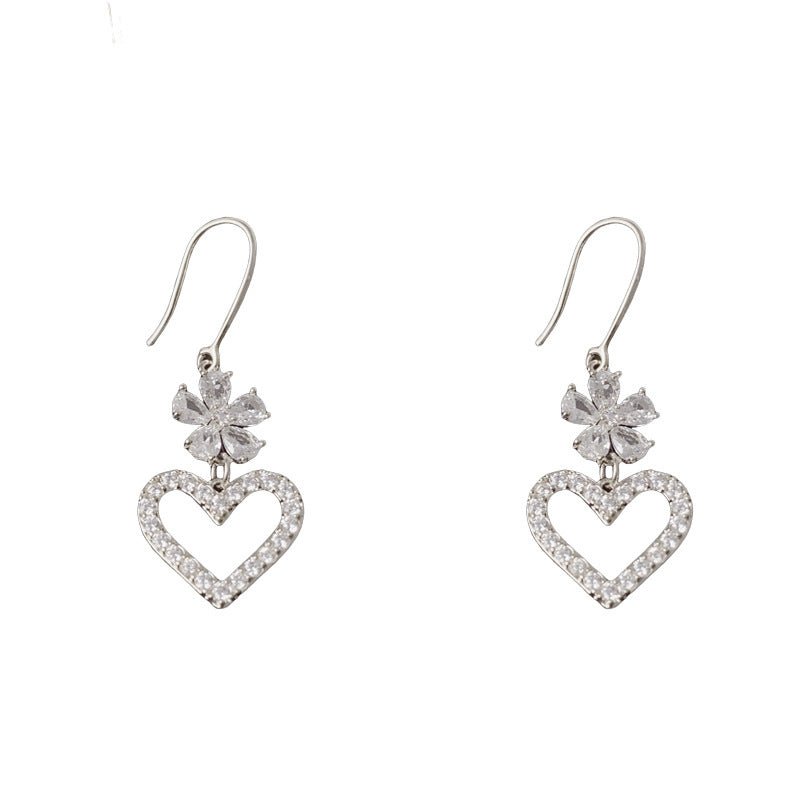 Luxury Zircon Petal Heart Tassel Hook Earrings – Elegant Design