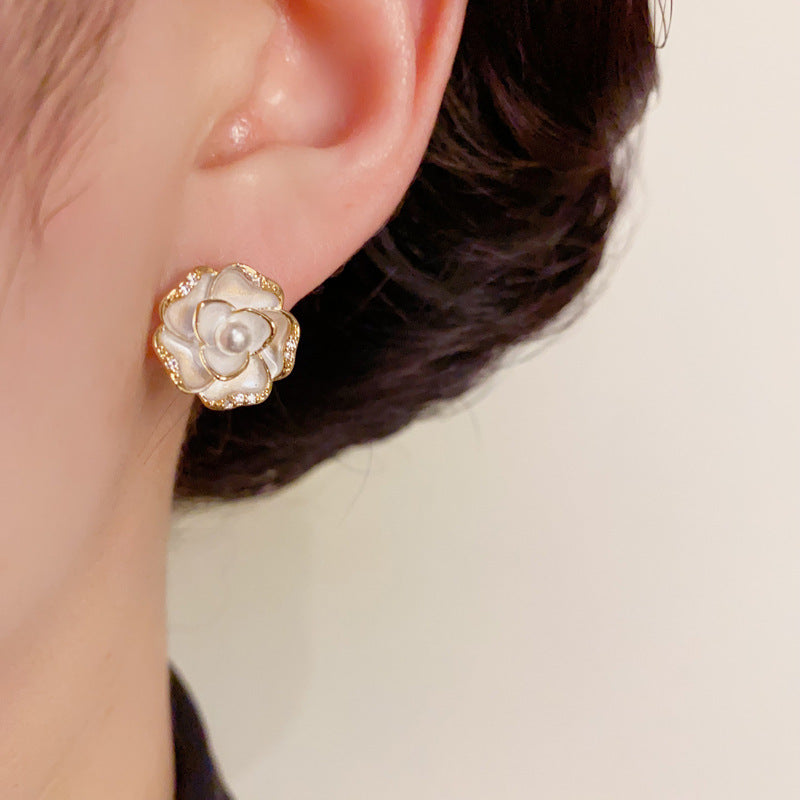 14K Gold-Plated Camellia 2 Way Tassel Earrings – Elegant Floral Design