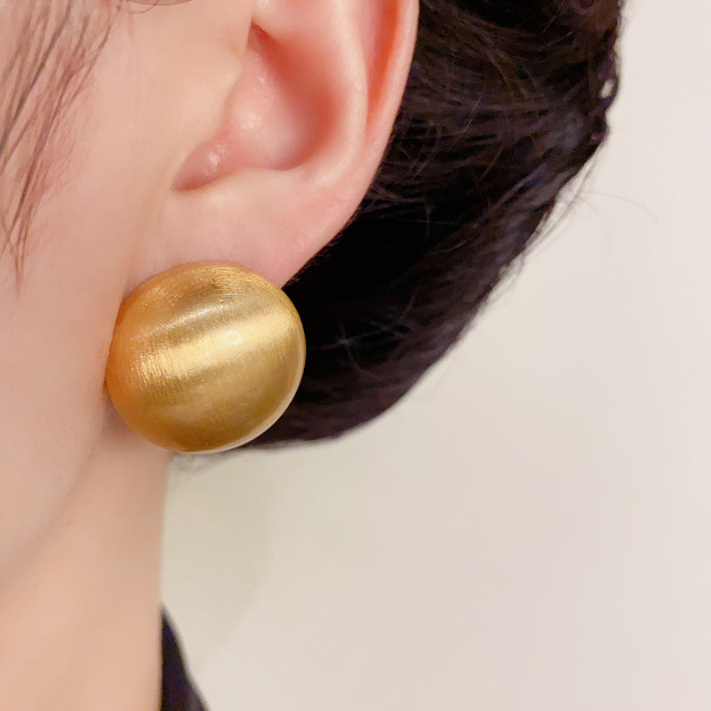 Luxury Brushed Metal Round Stud Earrings – Geometric Design