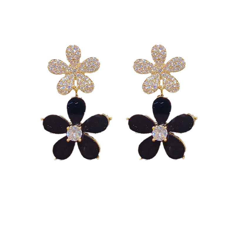14K Gold-Plated Zircon Flower Drop Earrings - Chic Floral Elegance
