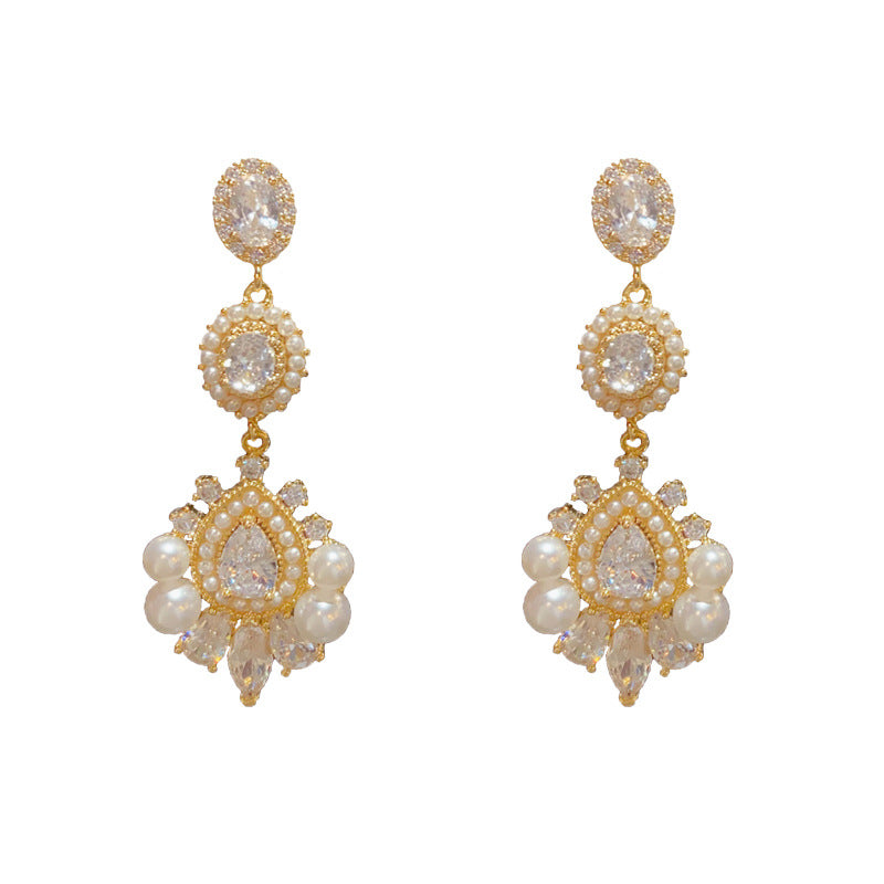 14K Gold-Plated Pearls & Zircon Drop Tassel Earrings - Elegant Design