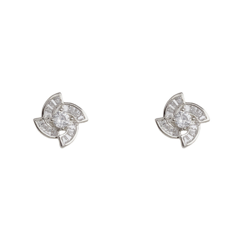 Luxury Full-Zircon Windmill Stud Elegant Earrings – S925 Silver Needle