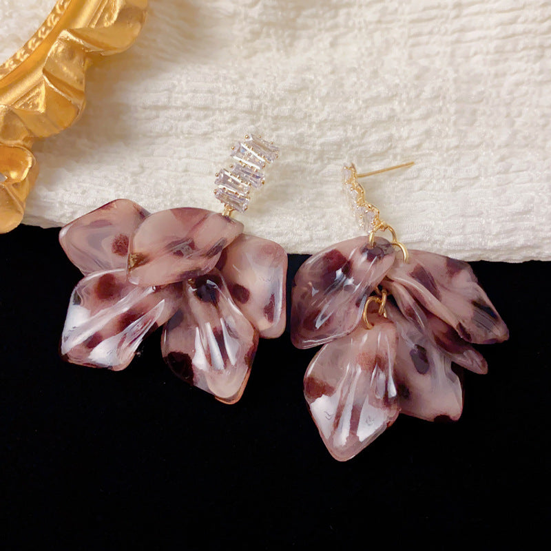Elegant Zirconia Leopard Petal Tassel Drop Earrings – Floral Design