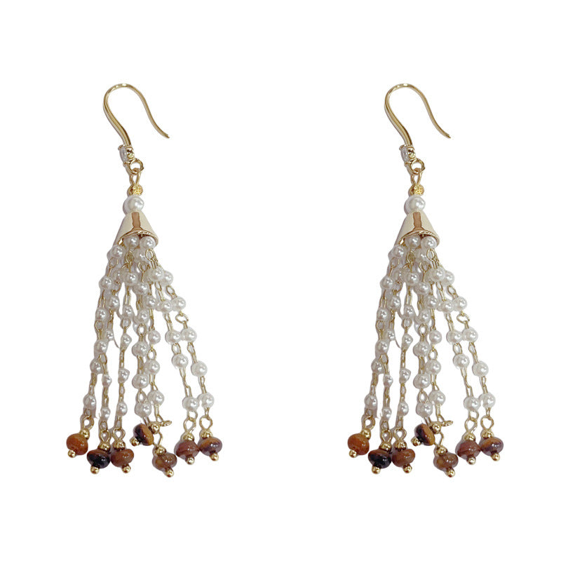 Luxury Geometric Pearl Long Tassel Earrings – Elegant Design