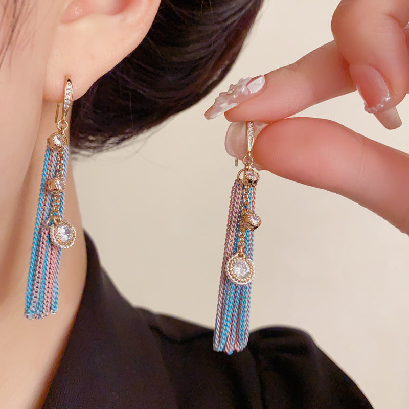 Elegant Zircon Chain Tassel Drop Earrings – Geometric Design