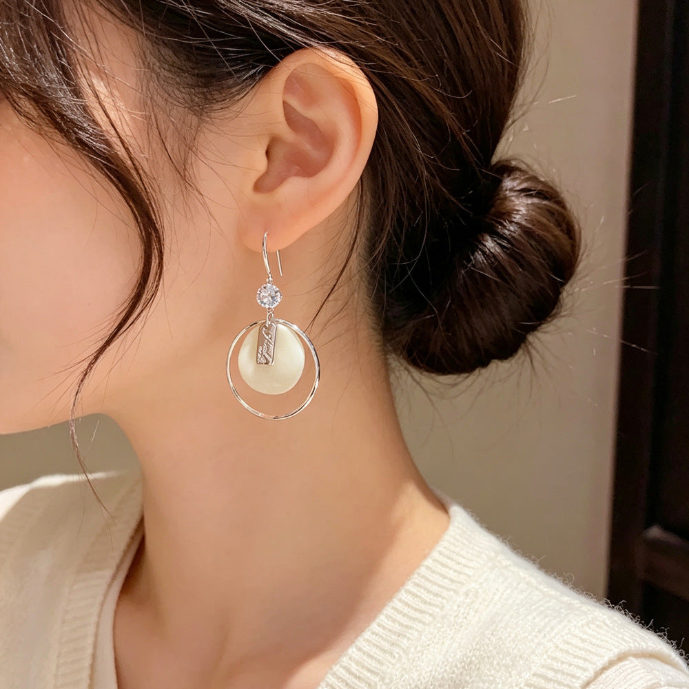 Eaioncol Letter Plate Circle Ear Hooks Earrings Silver
