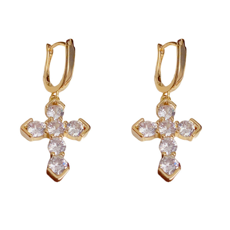 Luxury Full-Zircon Cross Tassel Ear Cuff Earrings – S925 Silver Needle