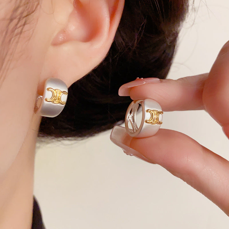 Silver-Plated Luxury Arc de Triomphe Hoop Earrings – Geometric Design