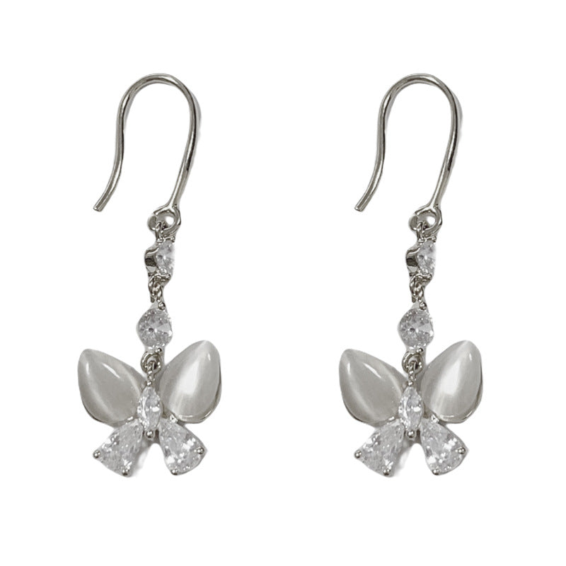 14K Gold Cat's Eye Butterfly Tassel Earrings – Elegant Chic Design