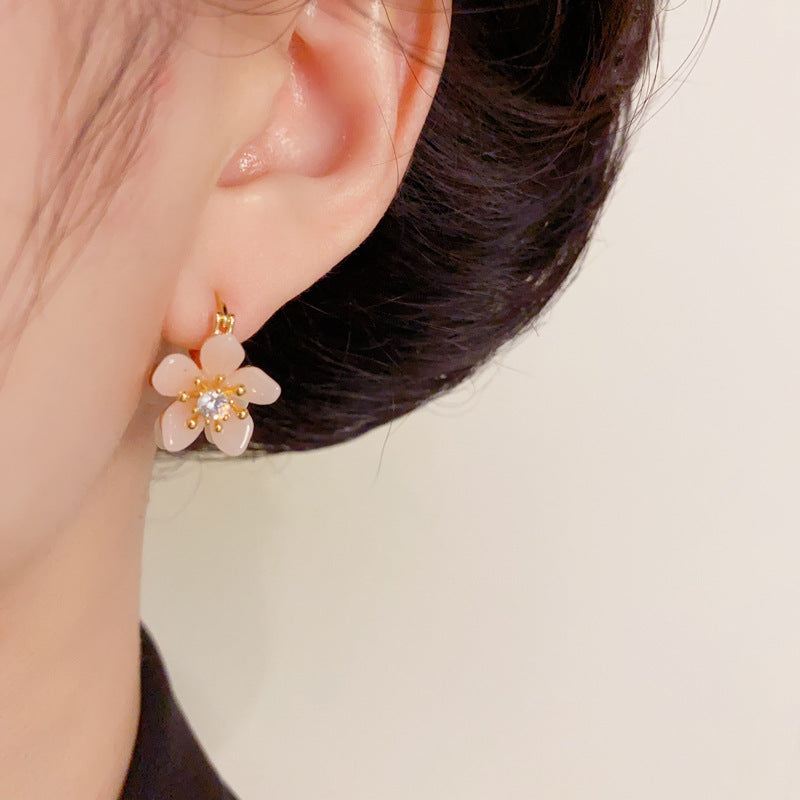 Luxury Double-Side Zircon Flower Gold Earrings – Elegant Floral Design