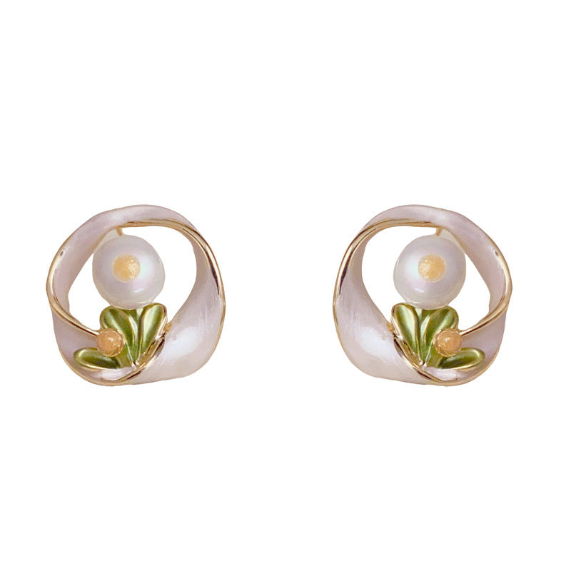 Luxury Enamel & Irregular Pearl Flower Earrings – Floral Design