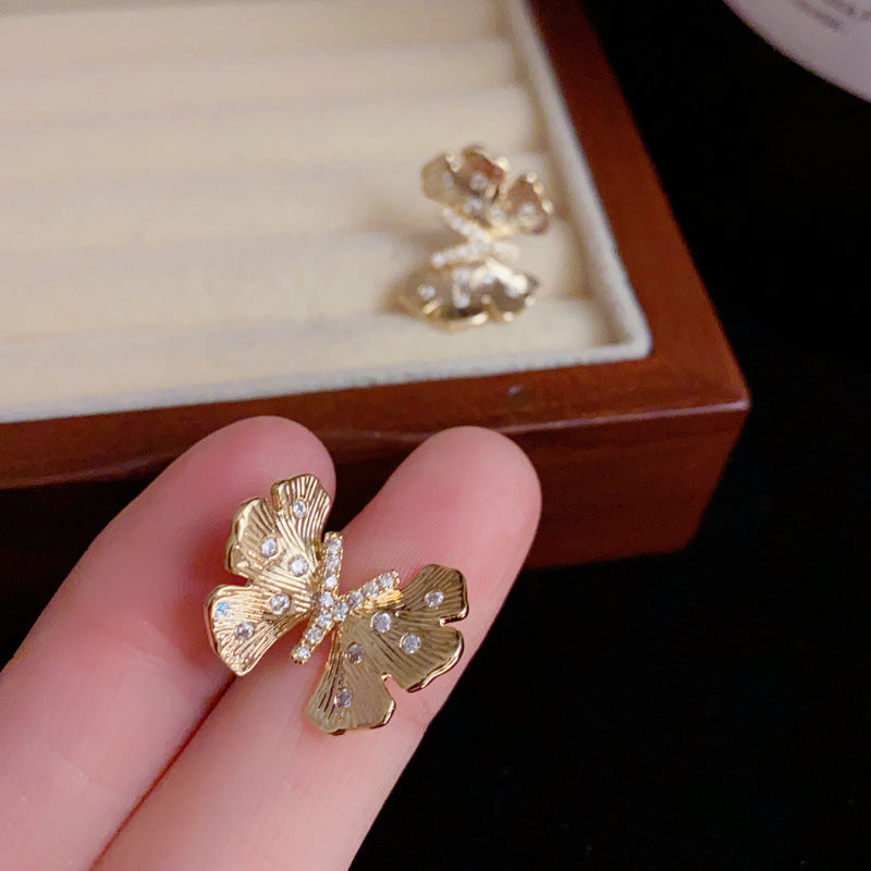 14K Gold-Plated 3D Metal Zircon Butterfly Stud Earrings –Luxury Design