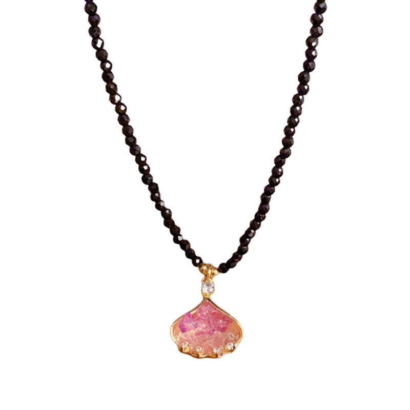 14K Gold Fan Crystal Pendant Necklace – Elegant Black Crystal Design