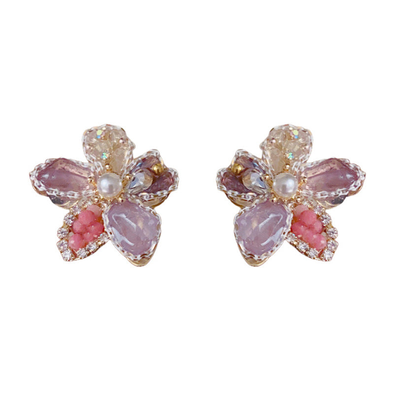 14K Gold-Plated Luxury Crystal Flower Stud Earrings – Floral Design