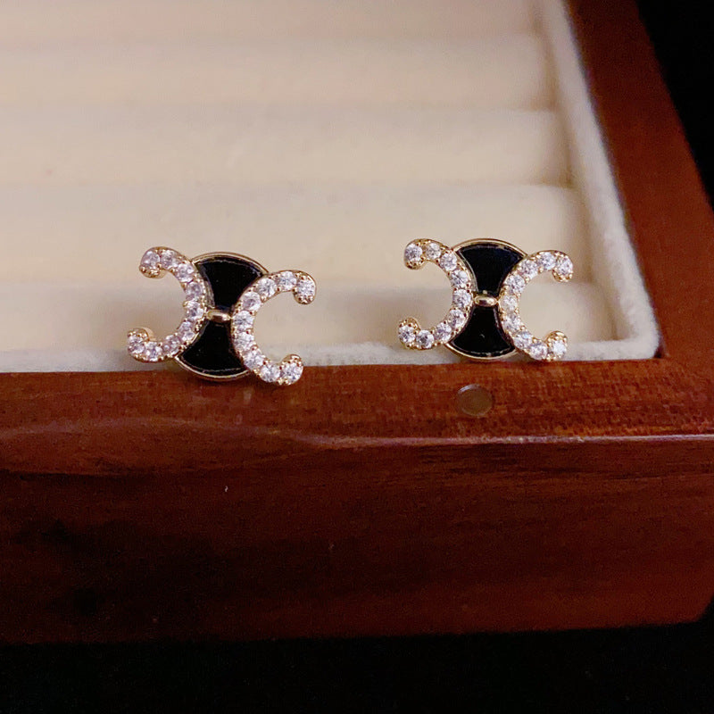 14K Gold-Plated Double-C Zircon Stud Earrings - Elegant Minimalist