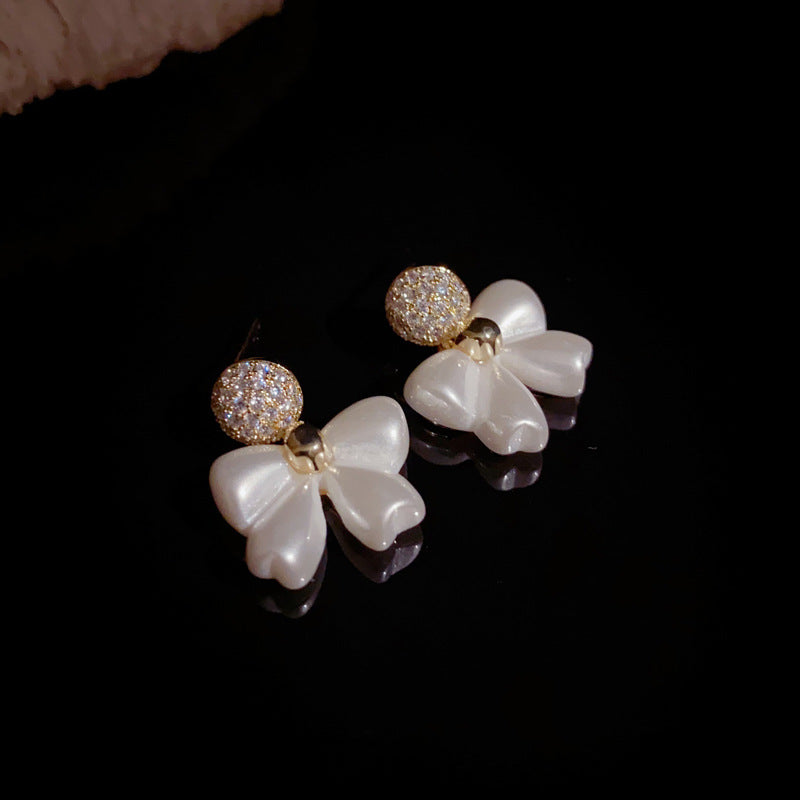 14K Gold Bow & Rhinestone Circle Drop Earrings – Elegant Chic Design