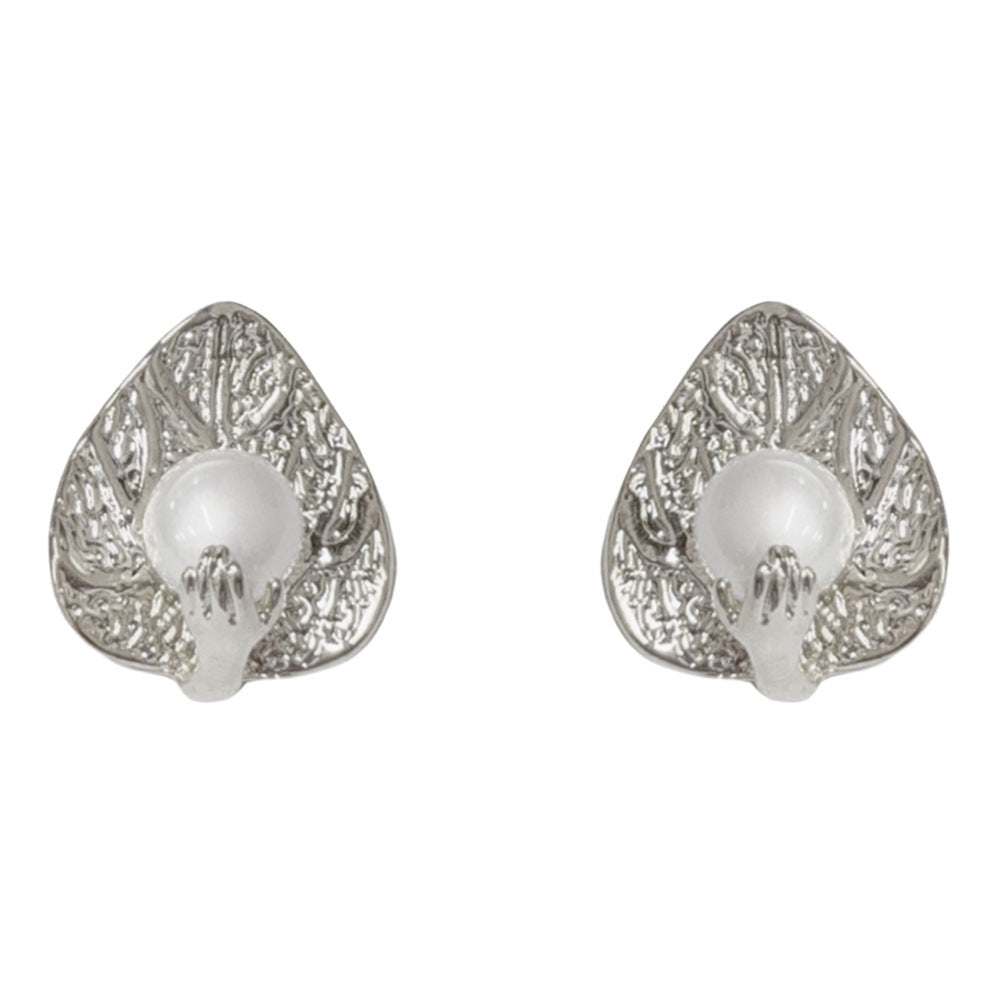 Eaioncol Leaf Pearl Stud Earrings 14K Gold & Silver Plated