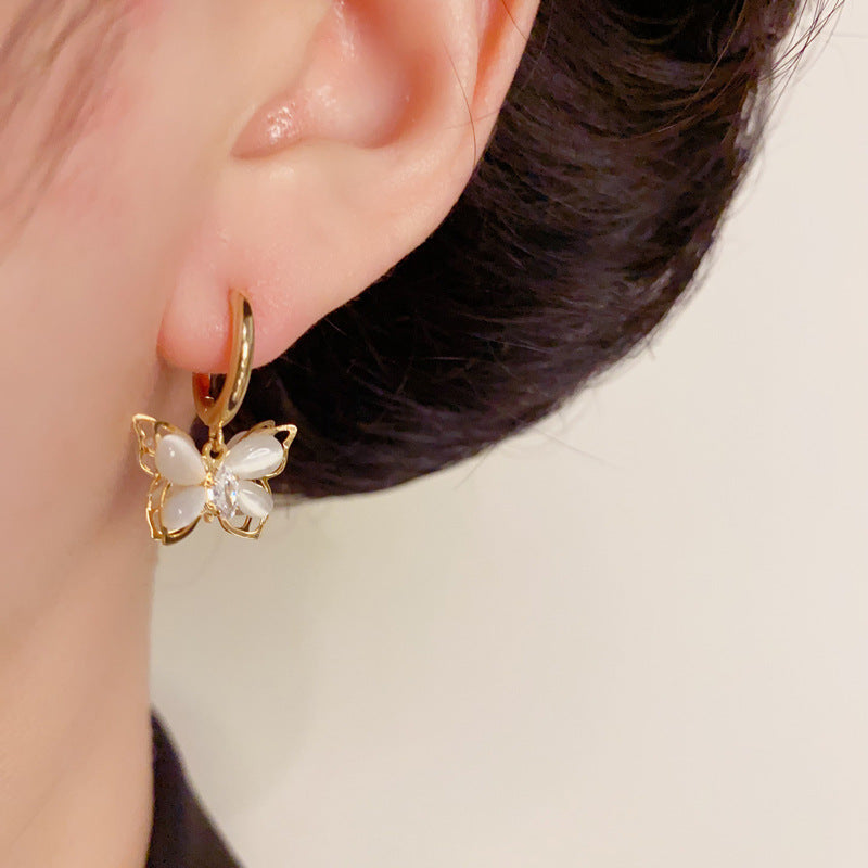Luxury Zircon Butterfly Drop Earrings – Animal-Inspired Design