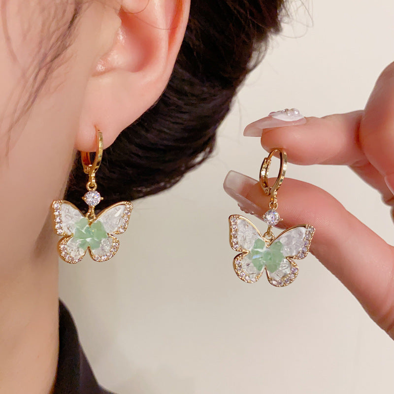 14K Gold Green Zircon Butterfly Drop Earrings- Chic Elegance Design