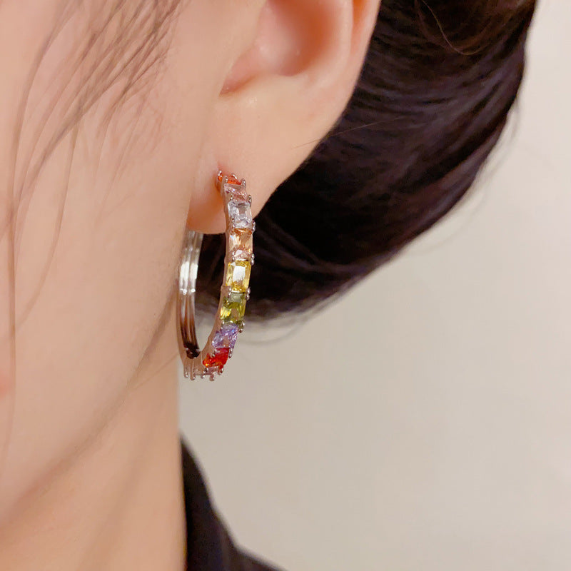 Luxury Colorful Zircon Circle Ear Cuff Earrings – Geometric Design