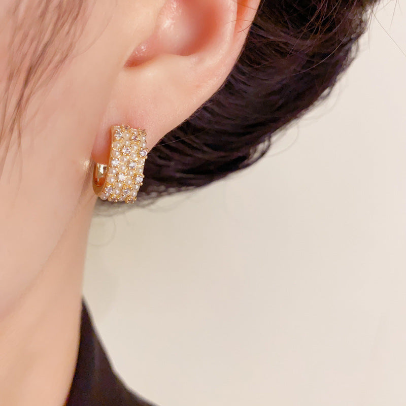 Luxury Zircon & Pearl Geometric Ear Cuff Earrings – Elegant Design