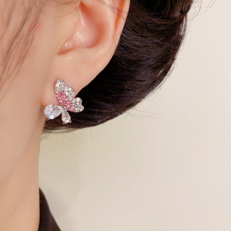 Luxury Full-Zircon Butterfly Stud Earrings –Animal-Inspired Design