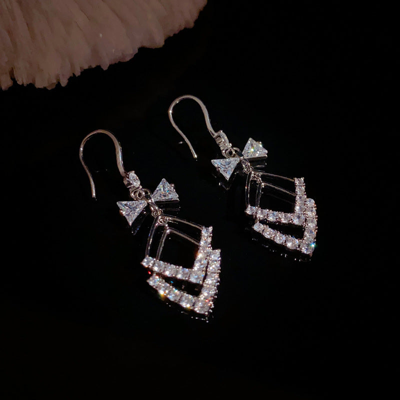 14K Gold-Plated Bow Geometric Diamond Shape Ear Hooks - Elegant & Chic