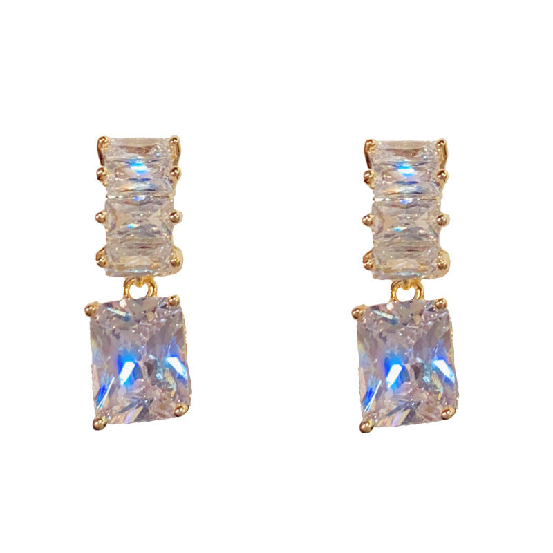 14K Gold-Plated Zircon Square Drop Earrings – Elegant & Sparkling