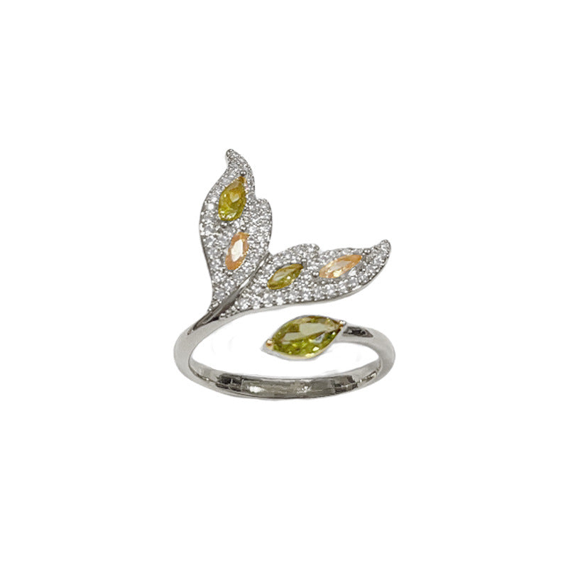 14K Gold-Plated Zircon Fish Tail Adjustable Ring - Elegant Minimalist