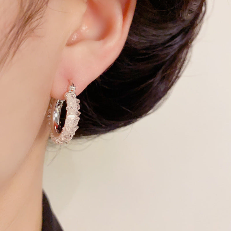 14K Gold Crystal Circle Hoop Earrings – Elegant Minimalist Style