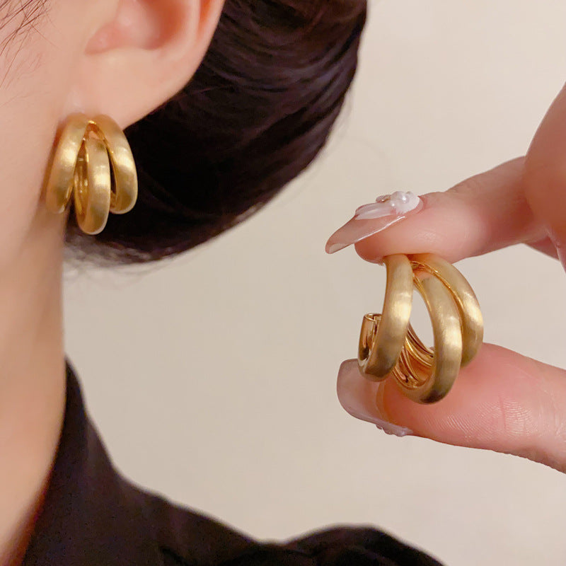 Matte Brushed Multi-Layer C-Hoop Earrings – Elegant Design