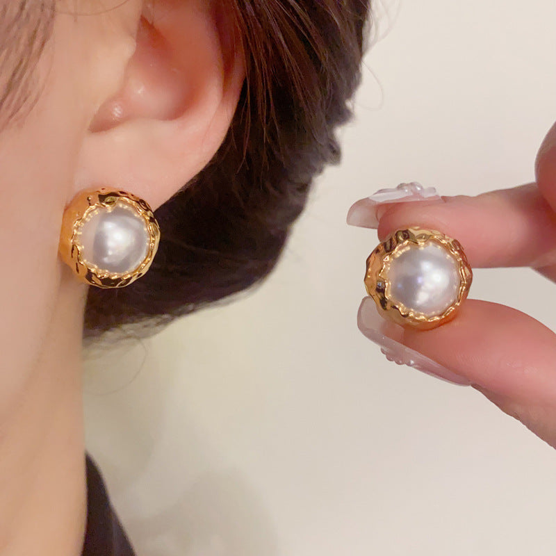 14K Gold-Plated Metal Wrapped Pearl Stud Earrings - Elegant Minimalist