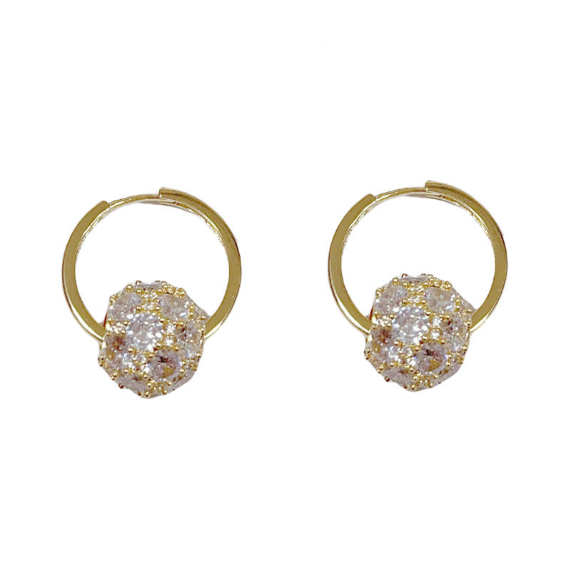 14K Gold-Plated Full Diamond Ball Earrings - Elegant Geometric Design