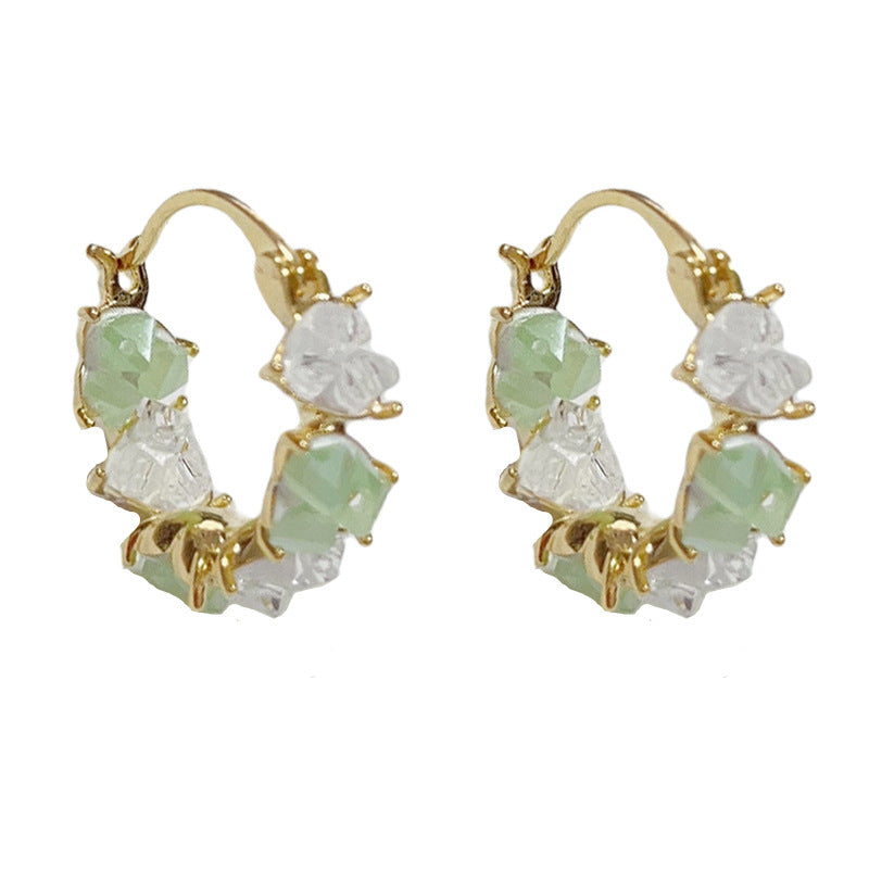 14K Gold Green Crystal Heart Ear Cuff - Chic Elegance Design