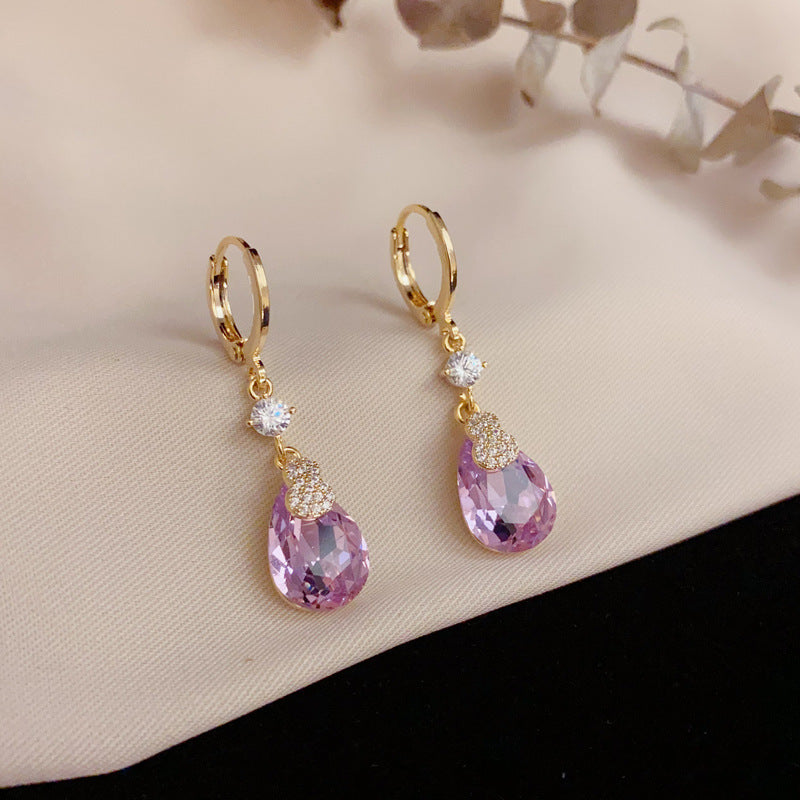 14K Gold Luxury Purple Waterdrop Tassel Earrings – Elegant Design