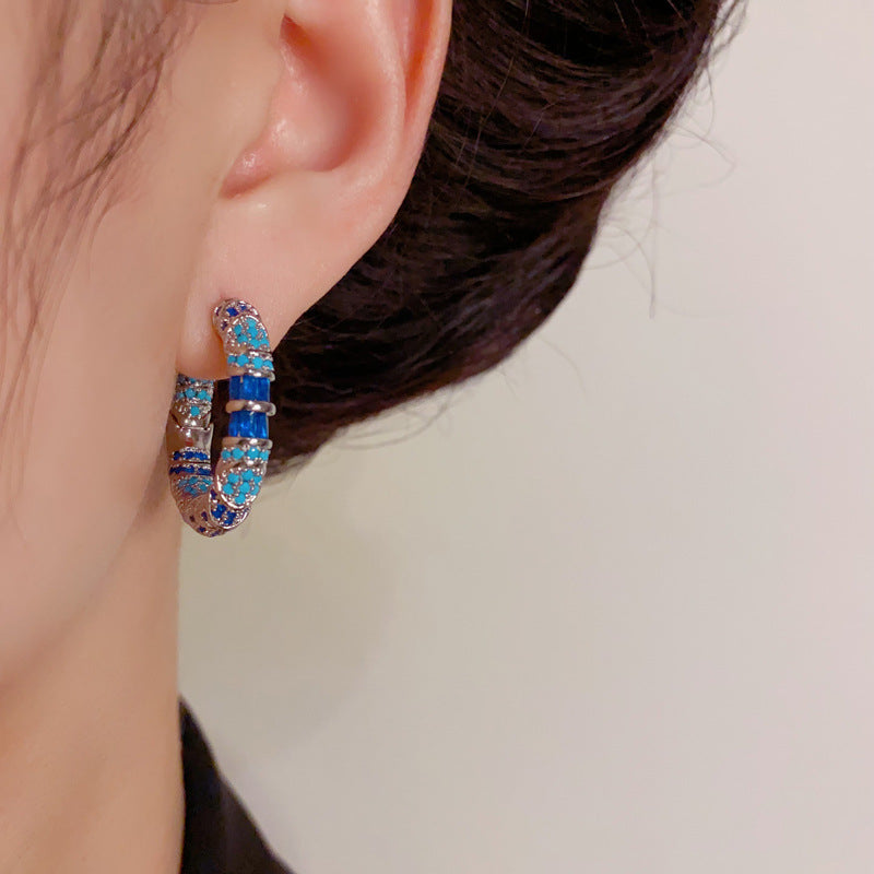 Luxury Blue Geometric Circle Ear Cuff Earrings – Elegant Design