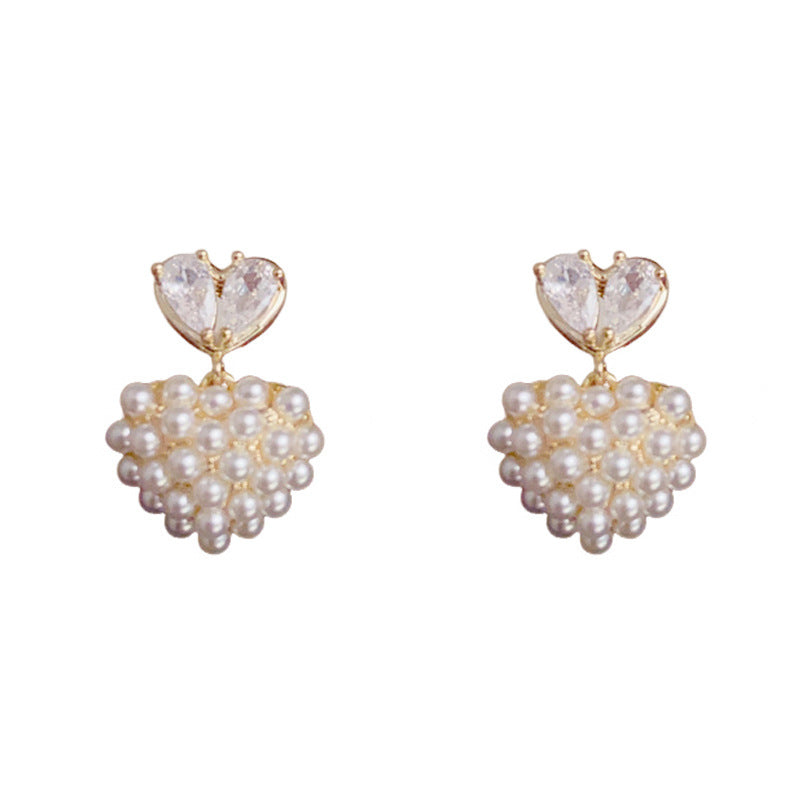 14K Gold-Plated Pearl Heart Drop Earrings – Elegant Minimalist Design