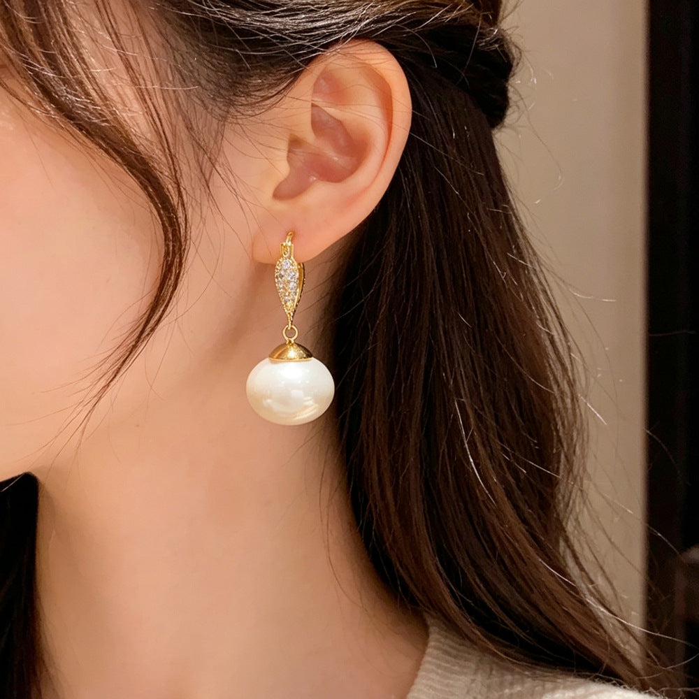Eaioncol Heart CZ Pearl Tassel Hoop Earrings 14K Gold Plated