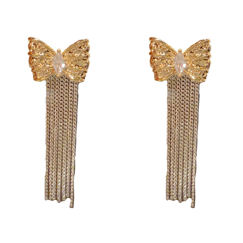 Luxury 2-Tone Butterfly Two-Way Tassel Drop Earrings – Elegant Design
