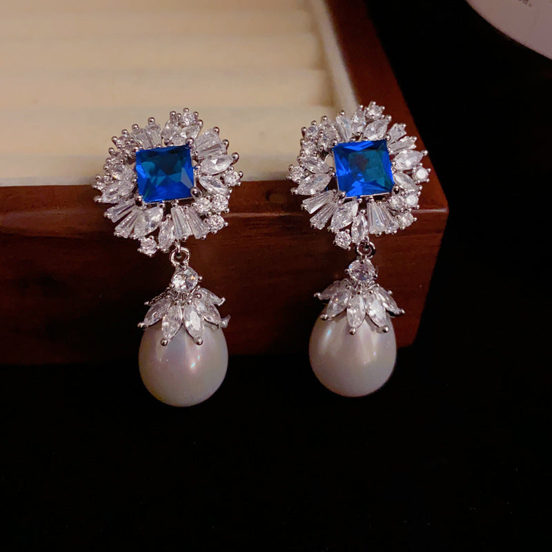 14K Gold-Plated Blue Drop Pearl Earrings - Vintage Luxe Design