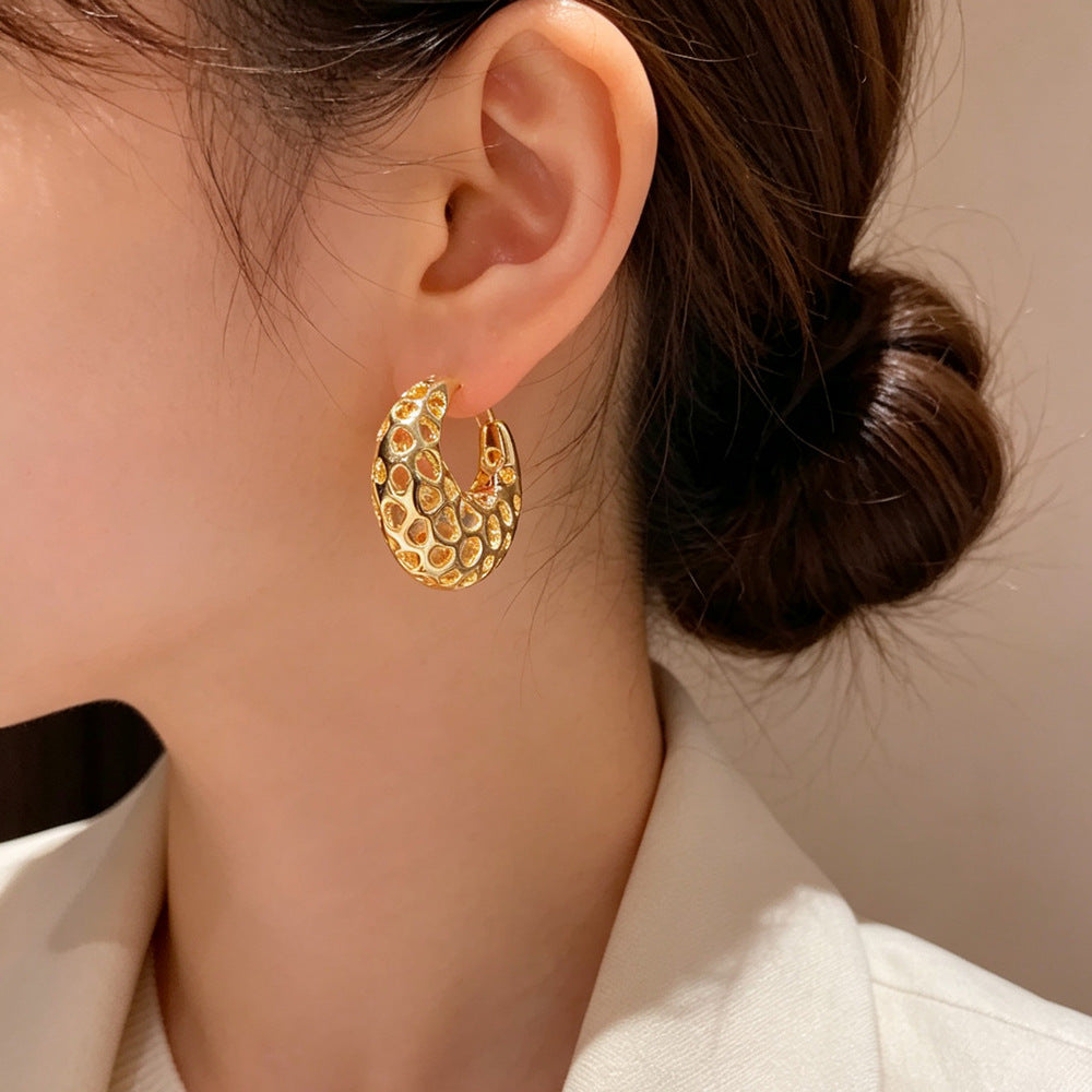 Eaioncol Openwork 3D Hoop Earrings Gold