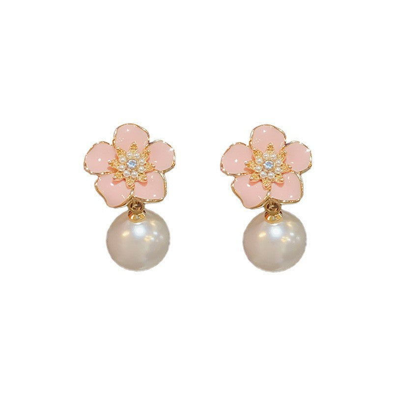 14K Gold-Plated Camellia Pearl Drop Earrings – French Chic Design